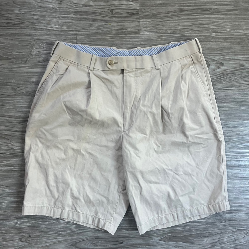 Peter Millar Mens Khaki Tan Pleated Chino Shorts 100% Cotton Size 36